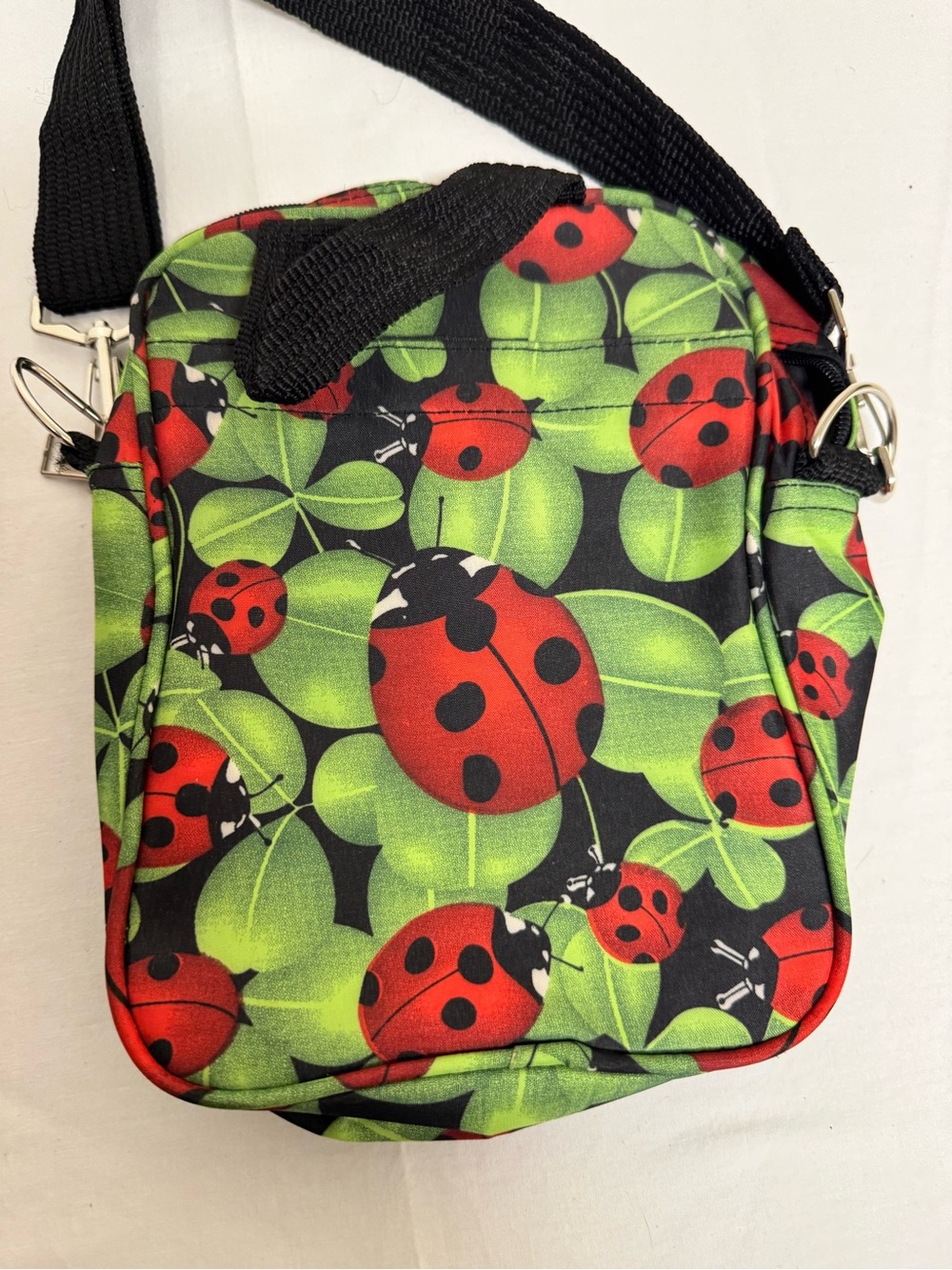 Ladybug Print Crossbody Bag in Green and Red - Picture 3 of 5